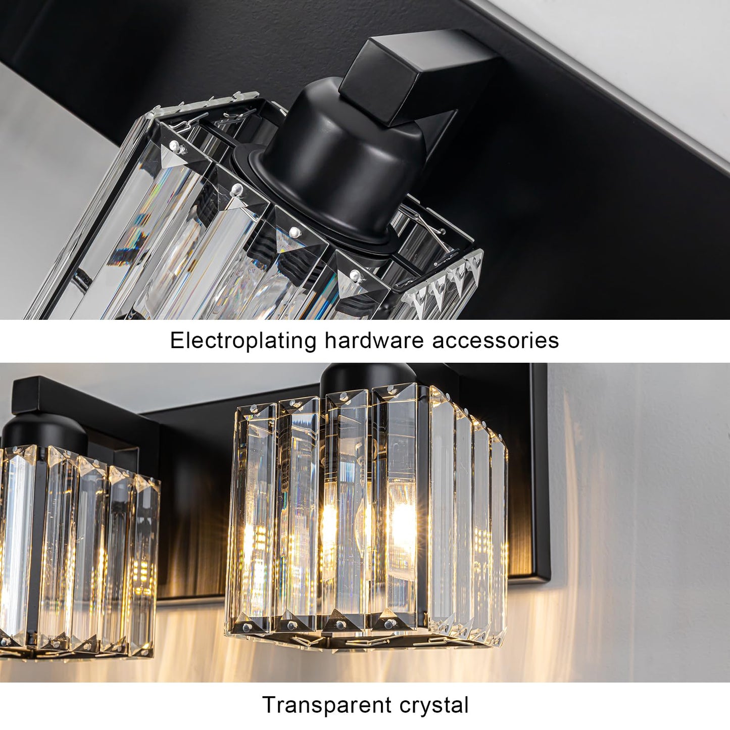 Huoku 35.43 Black Crystal Bathroom Vanity Light 5-Lights Modern Bathroom Lighting Fixtures Over Mirror  Crystal Wall Light