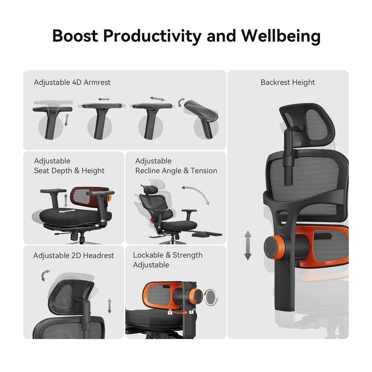 Newtral Office Chair Ergonomic - Home Office Desk Chair, Big and Tall Office Chair, Auto-Following Lumbar Support for Back Pain, Adjustable Seat Depth and Height (with Footrest + Laptop Tray, Black)
