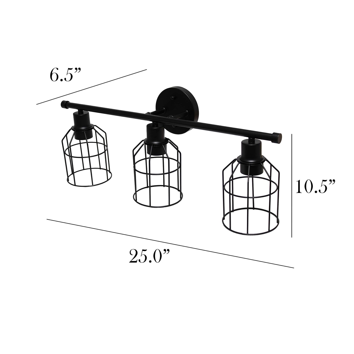 Elegant Designs VT1014-BLK 3 Light Cage Vanity Light, Iron, Matte Black