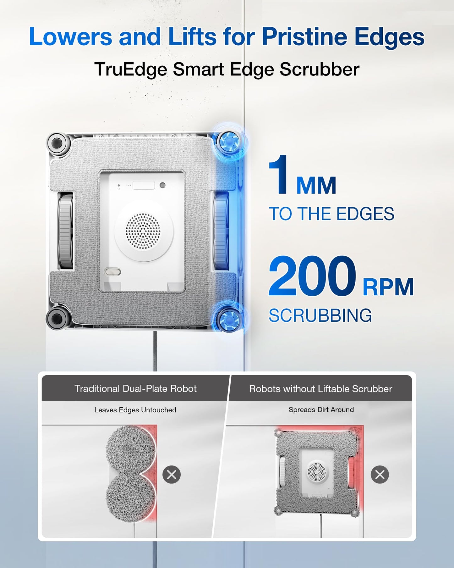 ECOVACS WINBOT W2S Window Cleaning Robot, Intelligent Edge-to-Edge Cleaning with TruEdge Scrubbers, 3 Water Nozzles, 10-Level Safety System, Win-SLAM 4.0 Route Planning, Even Climbing System