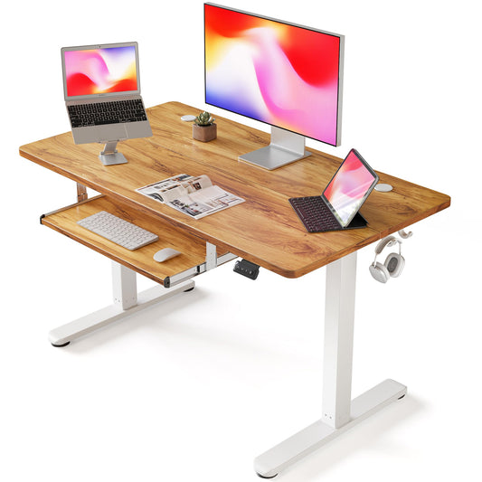 FEZIBO Standing Desk with Keyboard Tray, 40 x 24 Inch Adjustable Height Sit Stand Desk with Memory Presets for Home Office, Ergonomic Computer Workstation, Light Rustic