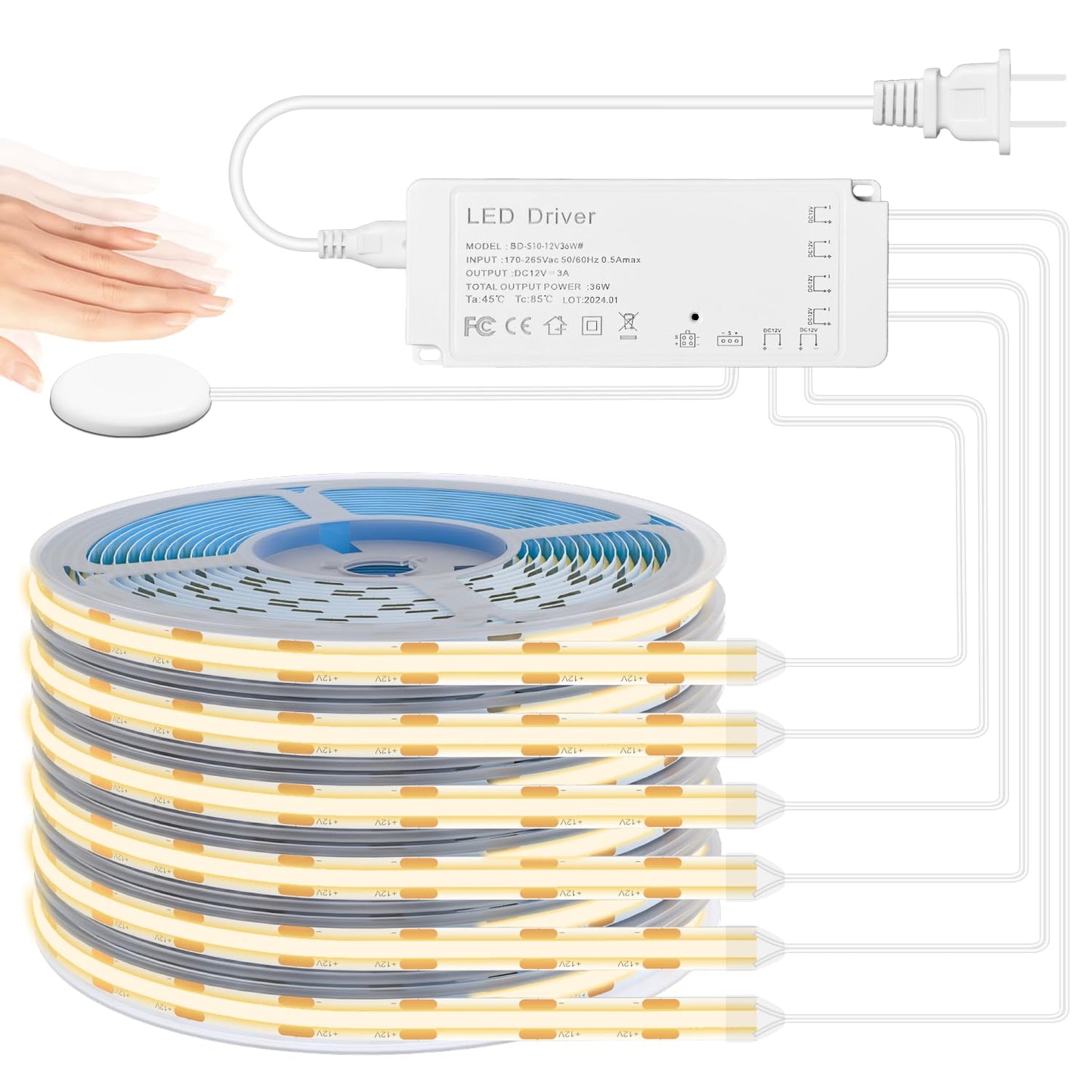 Lichaser 6.56Ft Cob Led Strip Light  6 Rolls Of 3000K Flexible Cob Led For Acoustic Panel And Wood Slat Wall Panels Parallel With Dimmable Touch Sensor Switch  Cuttable For Wood Slat Lighting  Shelf