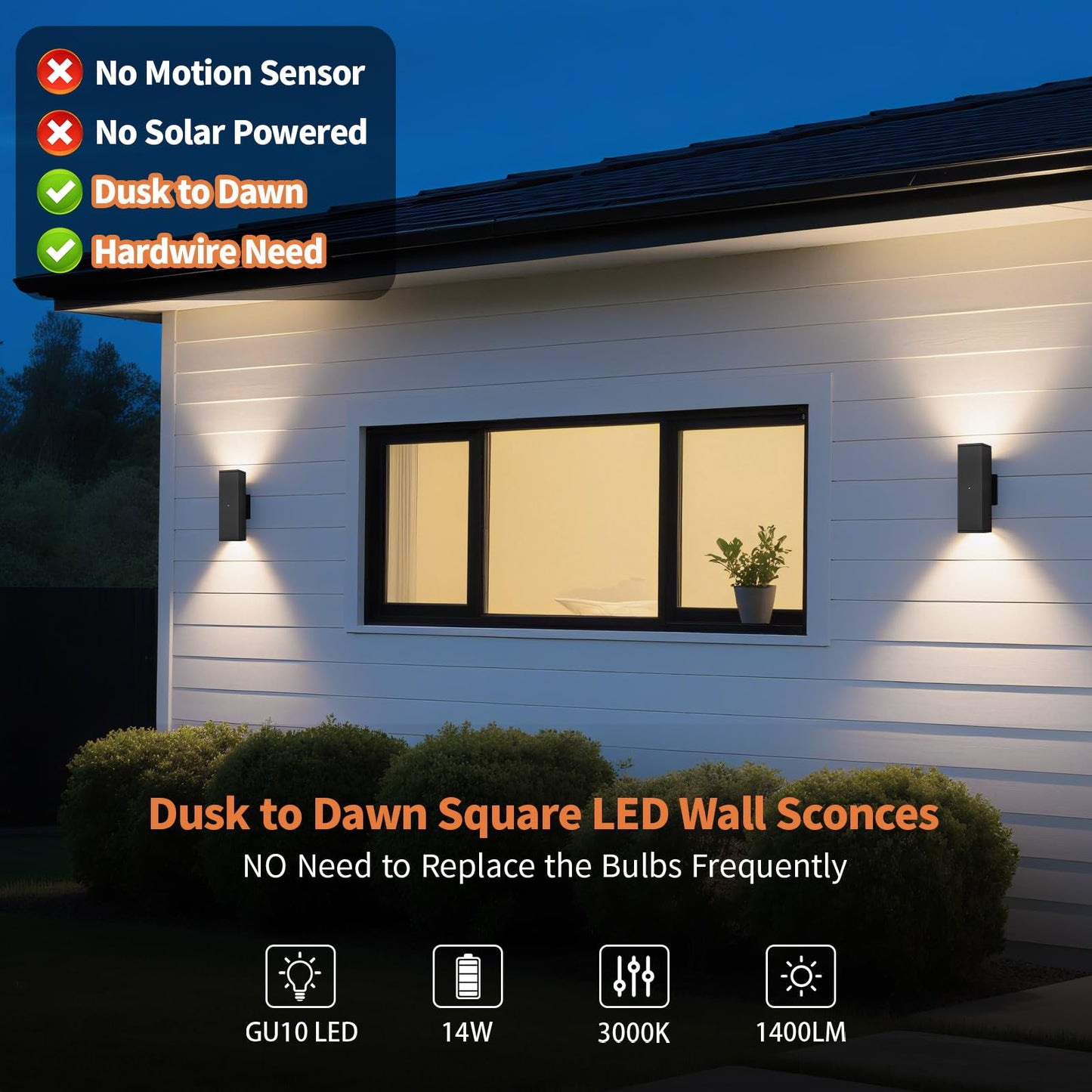 Dusk To Dawn Outdoor Lighting  Led Square Up And Down Outdoor Sconce Lights  Matte Black Exterior Lighting Fixtures With 7W Led Bulbs  Front Porch Lights For House  Garage  Patio  Doorway  6 Pack