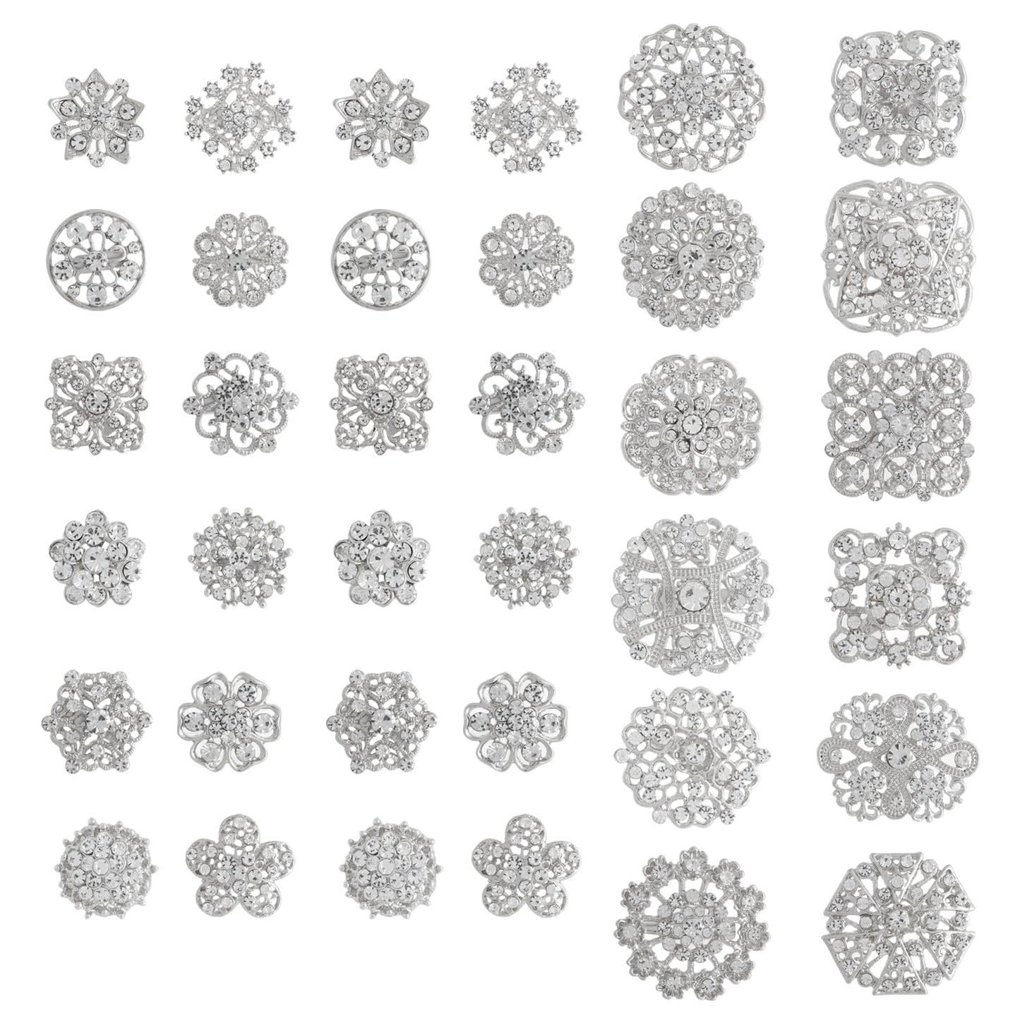 36 Pieces Wedding Bouquet Brooches for Women Fashion, Rhinestone Bulk Flower Brooch Pins for Crafts