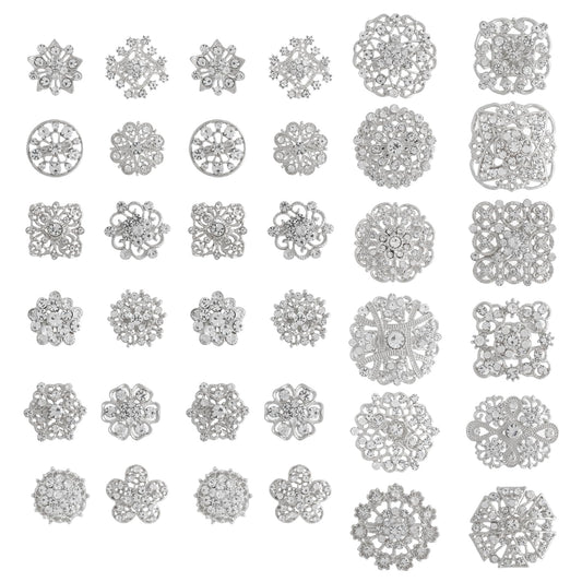 36 Pieces Wedding Bouquet Brooches for Women Fashion, Rhinestone Bulk Flower Brooch Pins for Crafts