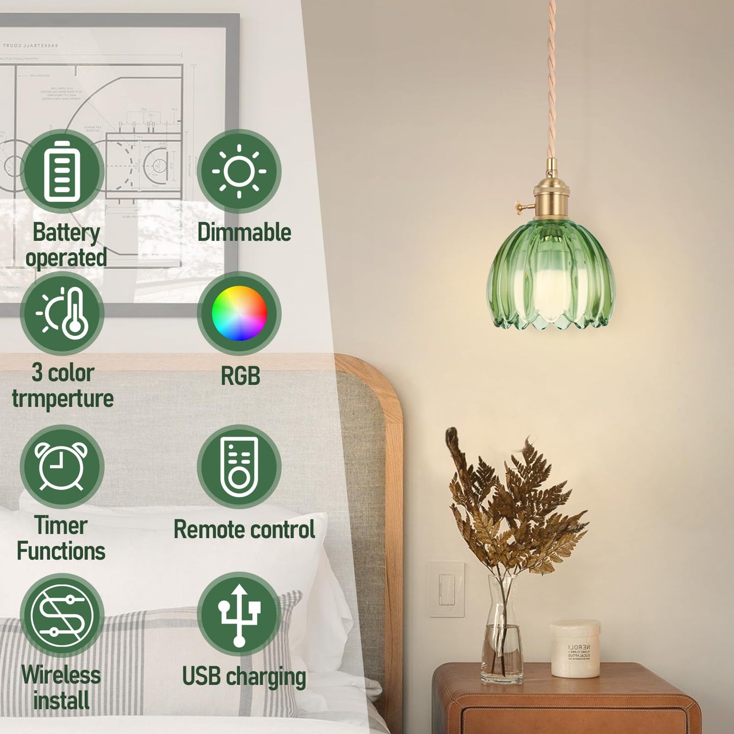 Loiogohot Battery Operated Pendant Light Mini Hanging Lights 5.1Inch 2500Mah Rgb Rechargeable Light Bulb With Remote Control Wireless Adjustable Rechargeable Chandelier For Kitchen Island Hallway