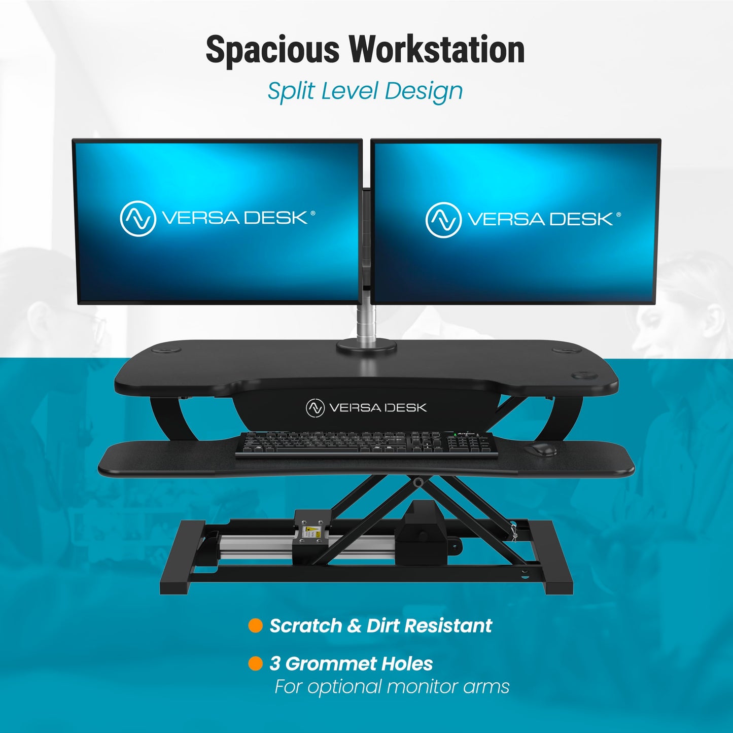 VERSADESK PowerPro™ 36 Inch Electric Standing Desk Converter, Height Adjustable Sit to Stand Up Desk Riser, Laptop and Dual Monitor Desktop Workstation with Wide Keyboard Tray and USB Port, Black