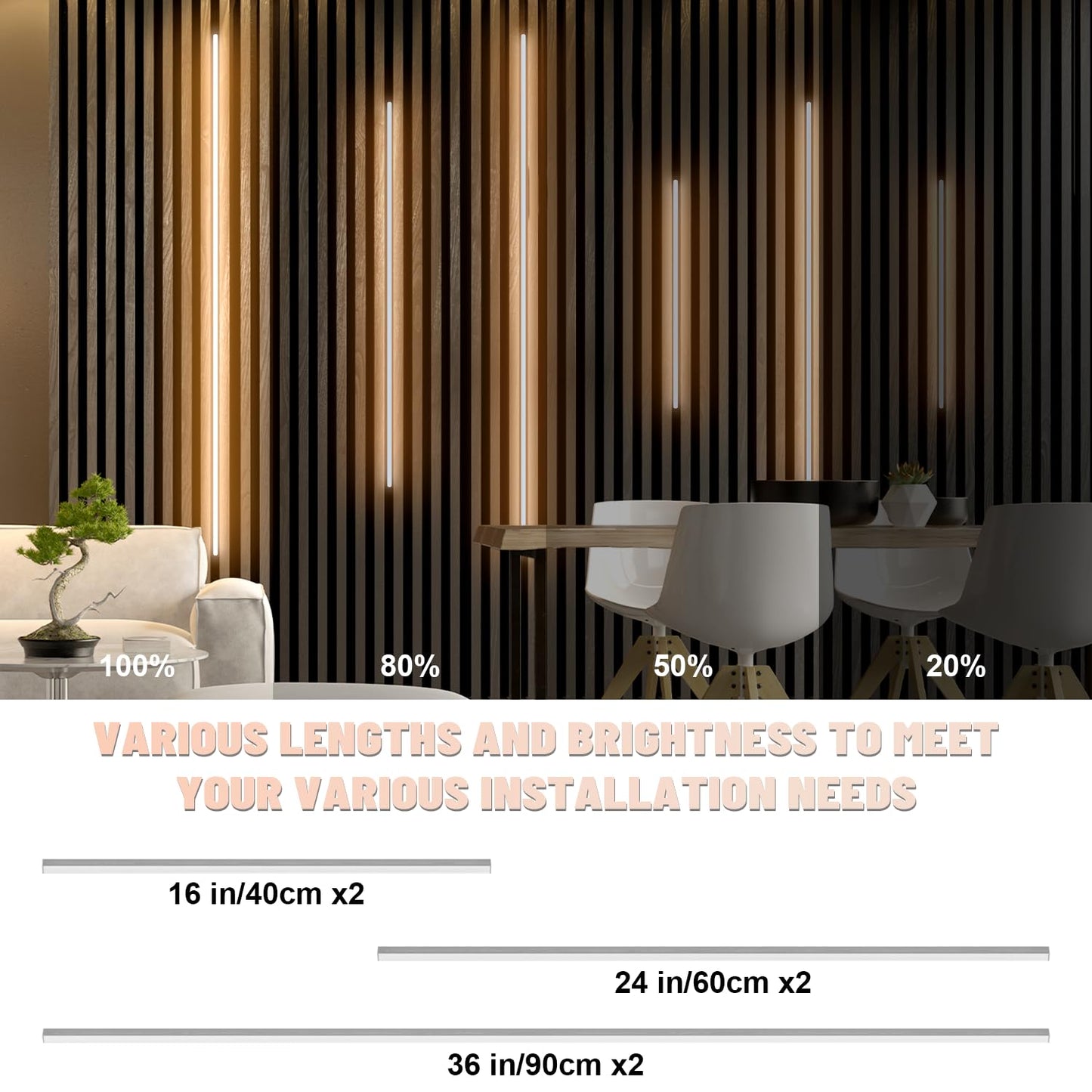 Lichaser Led Recessed Lighting For Acoustic Panel  6 Pcs Of 3000K Dimmable Led Strip Light For Wood Slat Wall Panel In Parallel With Touch Sensor  Self-Adhesive For Slat Wall Decor (2*36+2*24+2*16 In)