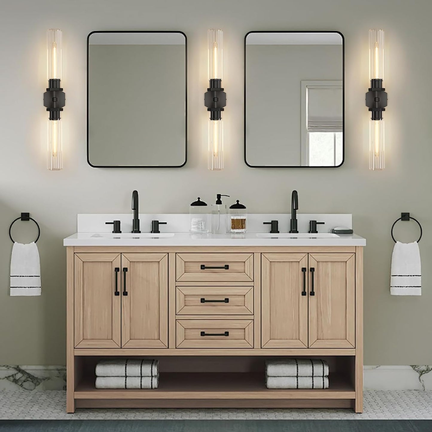 Black Crystal Bathroom Wall Sconces Set Of Two Modern Bathroom Vanity Llight Fixture 28.5In Linear Sconces Wall Lighting Indoor Wall Sconce Light For Bedroom Hallway Staircase Living Room Dining Room