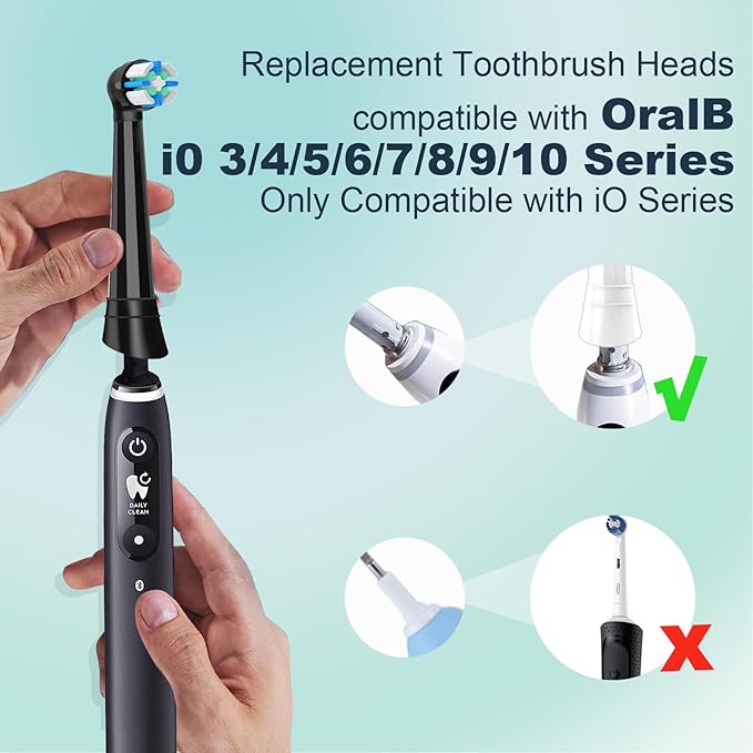 10PACK Replacement Toothbrush Heads Compatible with Oral B iO Series 2/3/4/5/6/7/8/9/10 Electric Toothbrush,Round Brush Heads for Gentle Gum Care & Deep Cleaning,Black