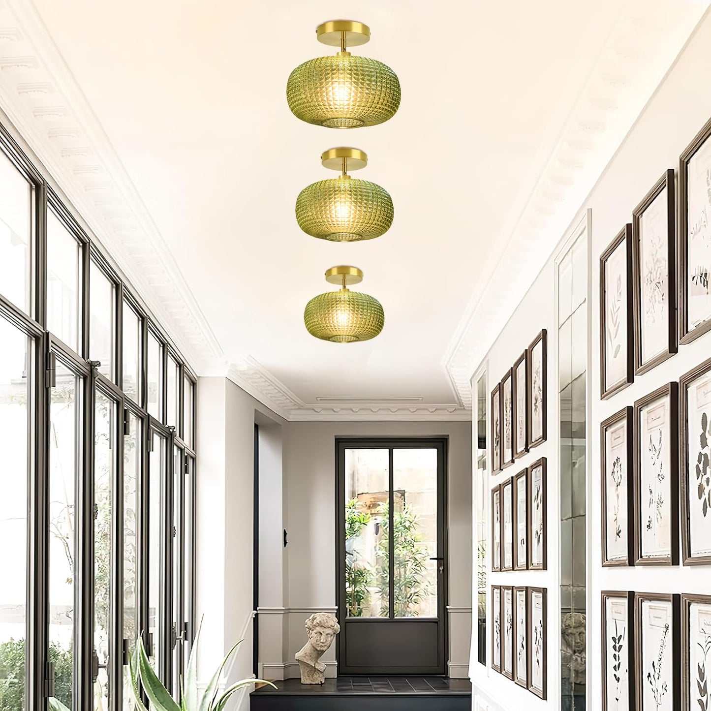 Semi Flush Mount Ceiling Light Fixture Hallway Light Fixtures Vintage Globe Glass Ceiling Fixture With Green Shade Kitchen Ceiling Light Fixture Farmhouse Ceiling Lighting For Bathroom Entryway Porch