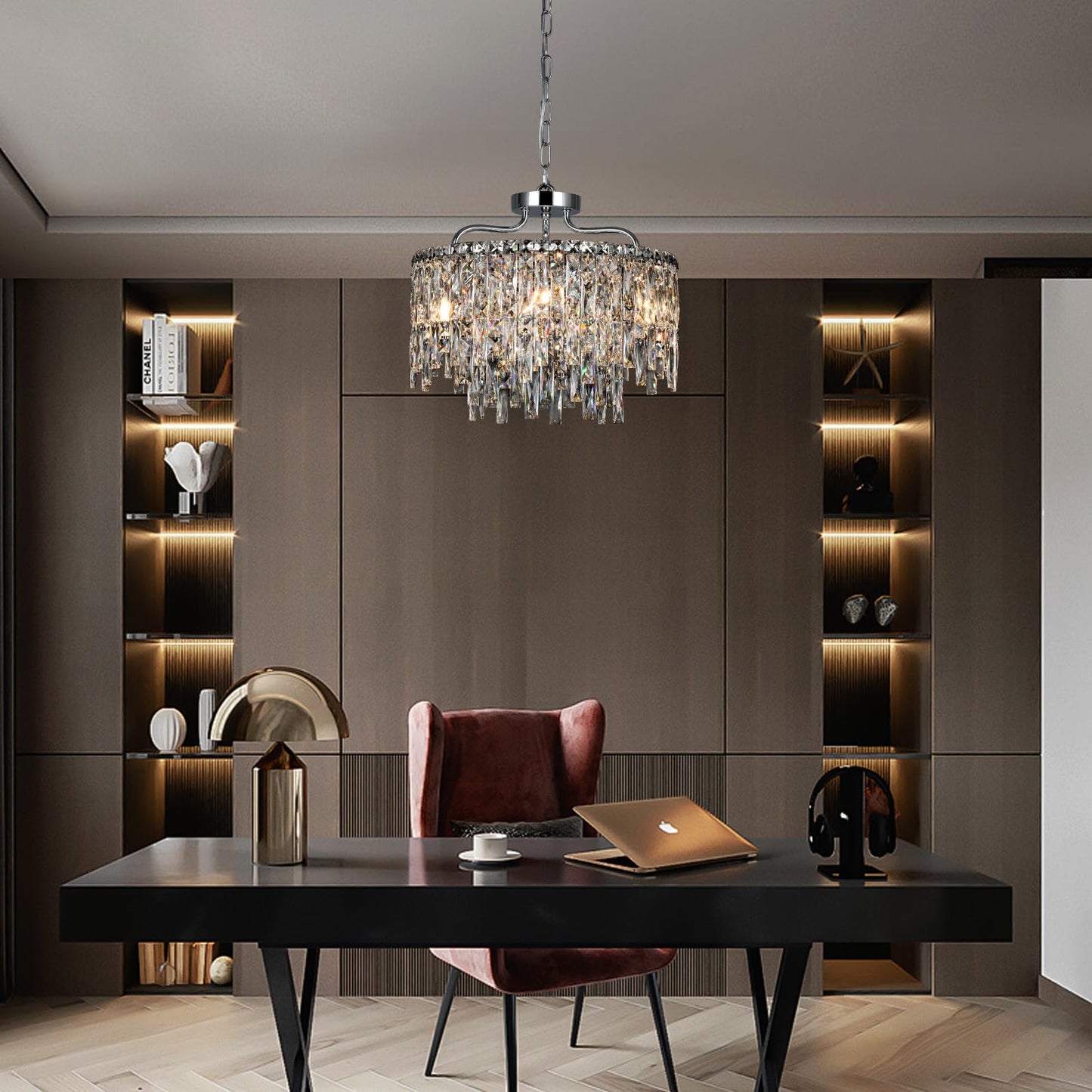 Nisidun Chrome Crystal Chandelier  Modern stylish Round Dining Room Chandeliers Over Table 6 Lights Chrome Ceiling Pendant Lighting For Dining Room Bedroom Entryway Foyer Staircase