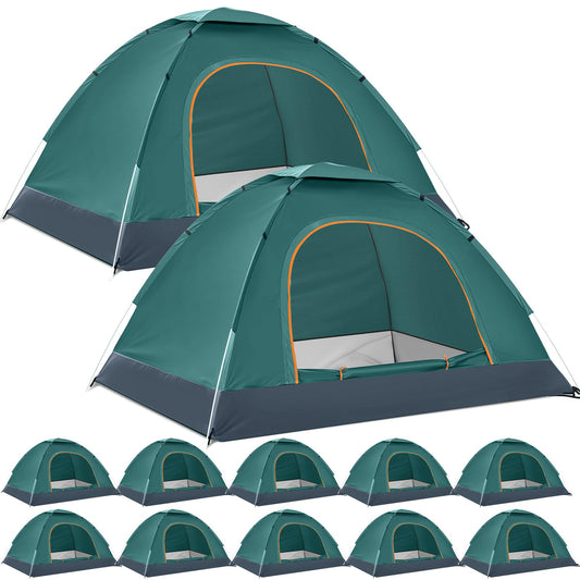Woanger 10 Pack 10/16 Pack Bulk 2 Person Camping Tents for Homeless Lightweight Tent with Rain Fly and Carrying Bag Waterproof Windproof Setup Pop Up for Camping Backpacking Donation (Green)