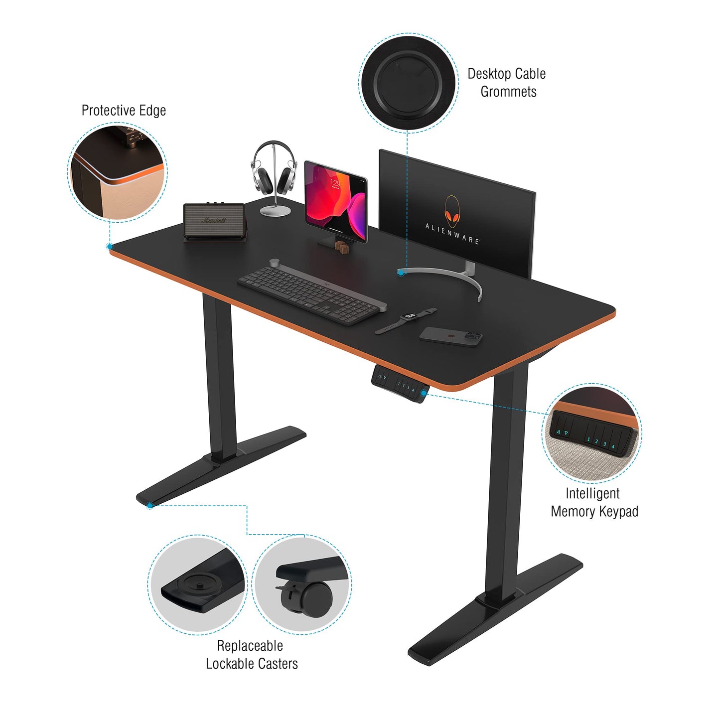 Monomi Height Adjustable Electric Standing Desk, 48 x 24 Inches Sit Stand up Desk, Memory Computer Home Office Desk (Black Frame+ Black Top)
