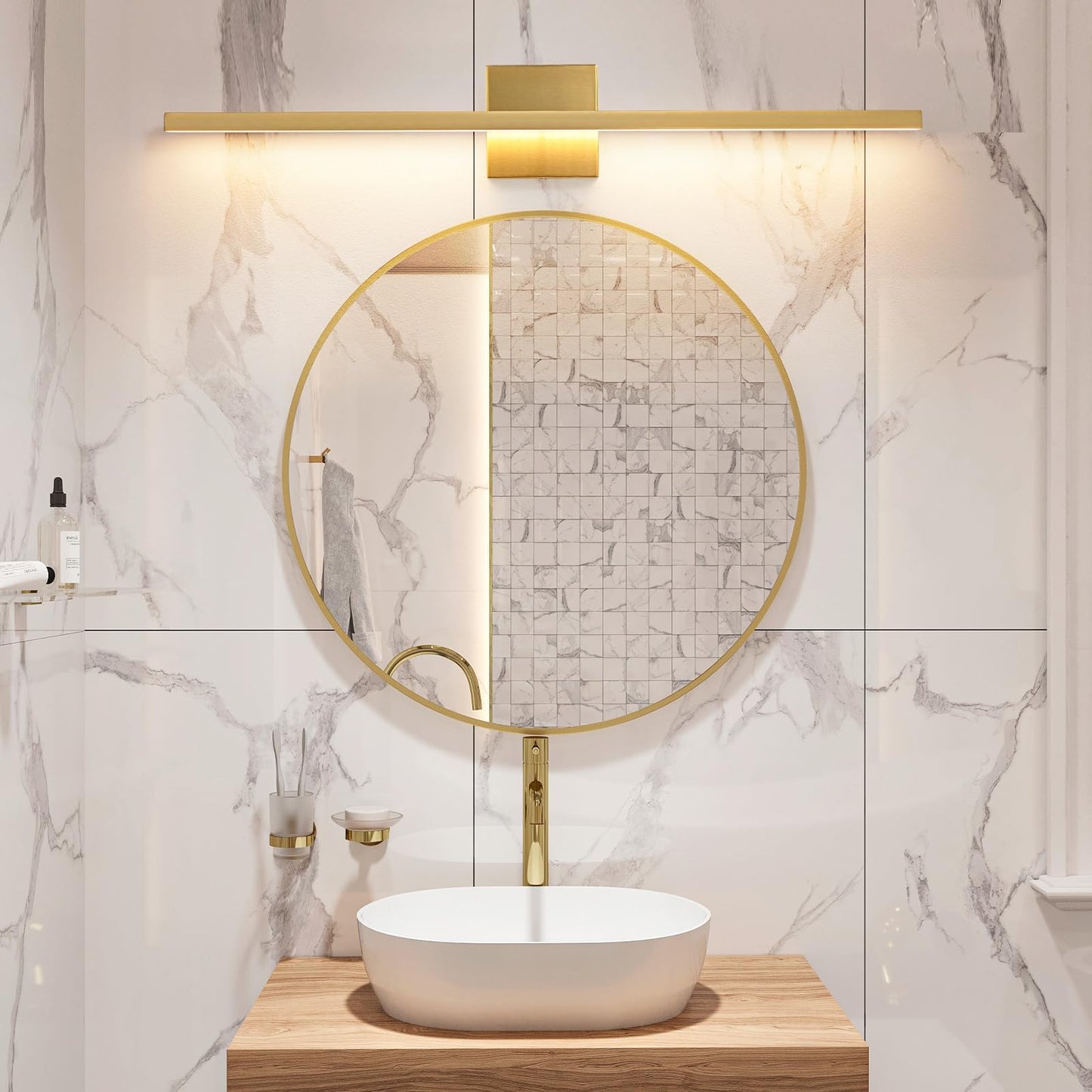 Epinl Gold Vanity Lights For Bathroom - 31.5 Inch Brushed Gold Bathroom Light Fixtures Over Mirror 22W Led Dimmable Wall Sconce Lighting Fixture 5Cct Vanity Light Bar For Bathroom Bedroom
