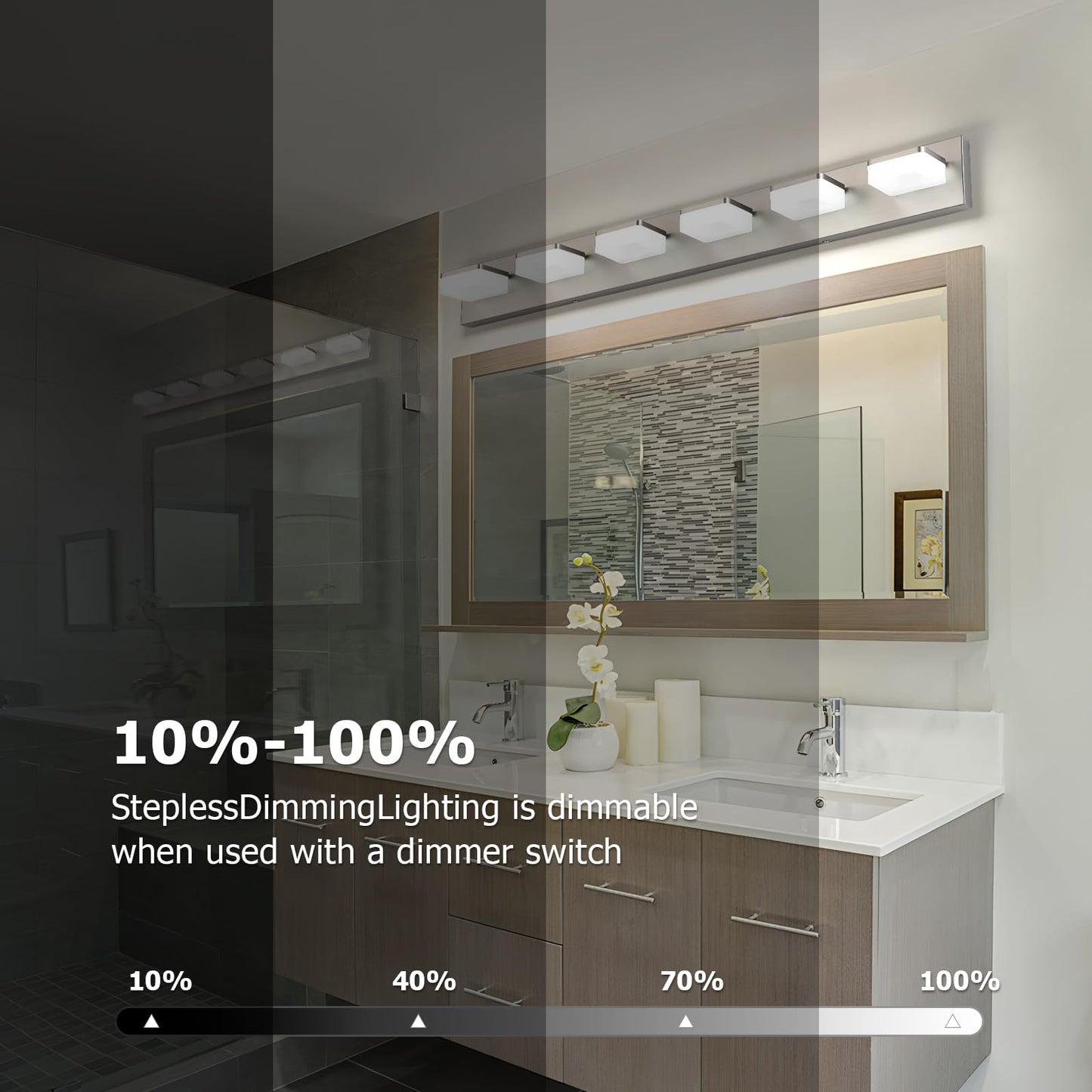 Bicrink Brushed Nickel Vanity Lights For Bathroom 6-Light Vanity Lighting Fixtures For Mirror 39 Adjustable 5500K Modern Led Vanity Light Over Mirror  Bath Wall Lighting Fixtures