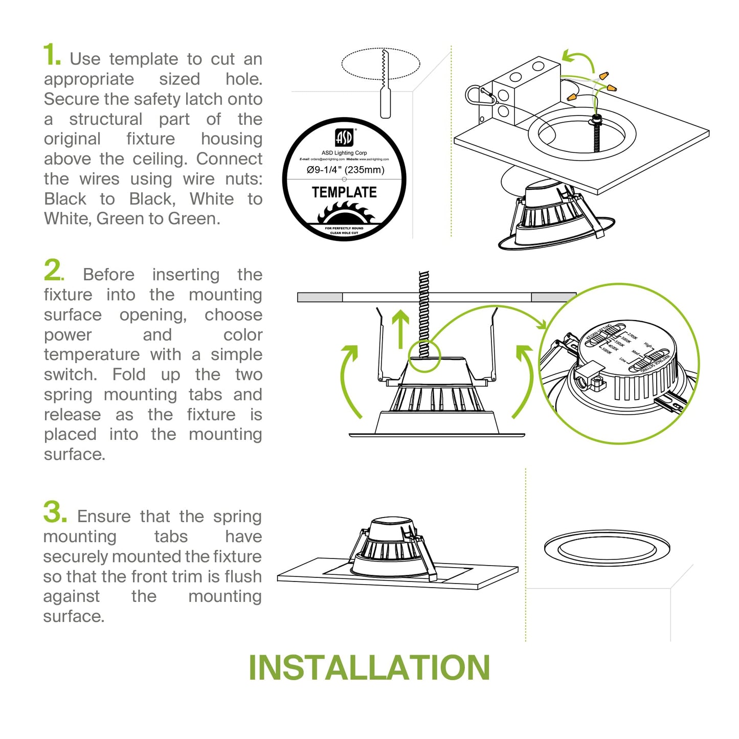 Asd 9/10 Inch Commercial Canless Led Downlight  Power Adjustable 20/30/40W Lighting  Round Dimmable Recessed Ceiling Light Fixture  5 Cct 2700K-5000K  120-277V Ic Rated Ul & Energy Star