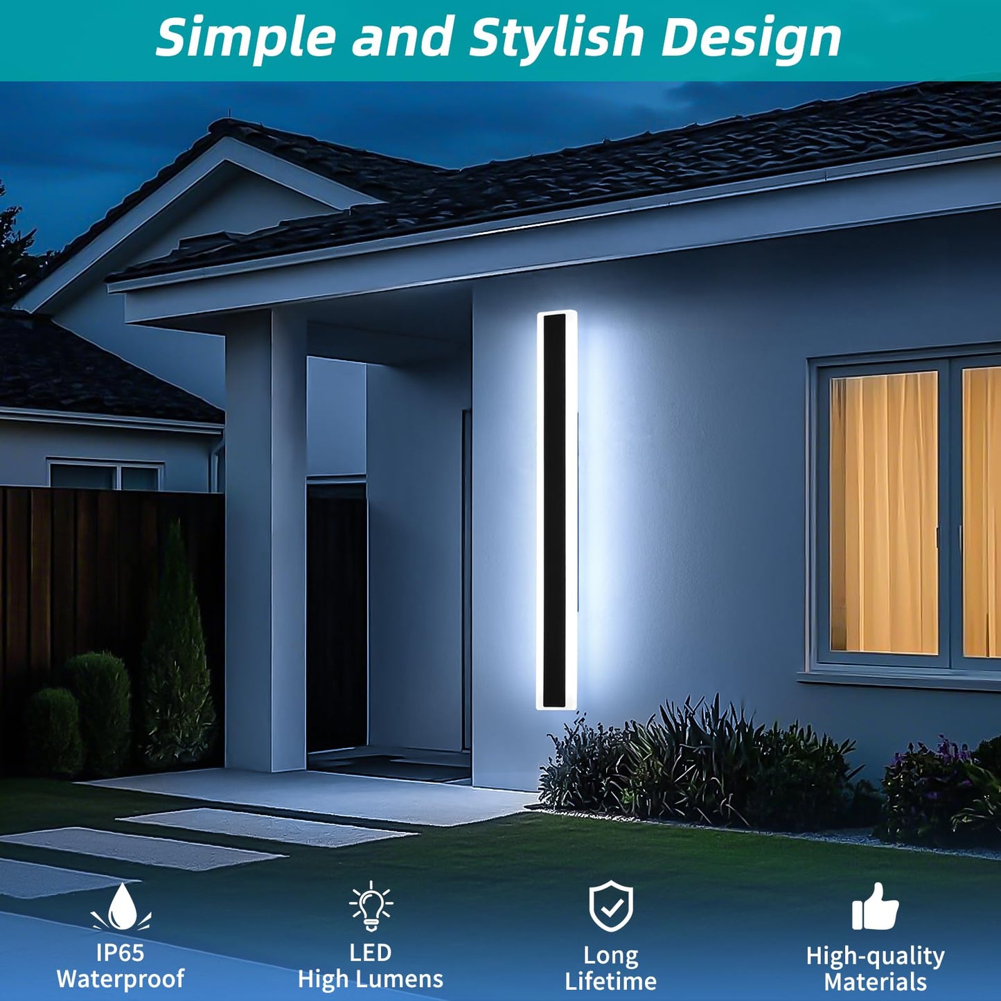 Mikeru 70.8Inch Long Led Wall Light  6000K Cool White Modern Outdoor Wall Light Ip65 Waterproof Black Acrylic Porch Exterior Lighting Fixtures  Exterior Wall Mount Lights For Garage Front Door