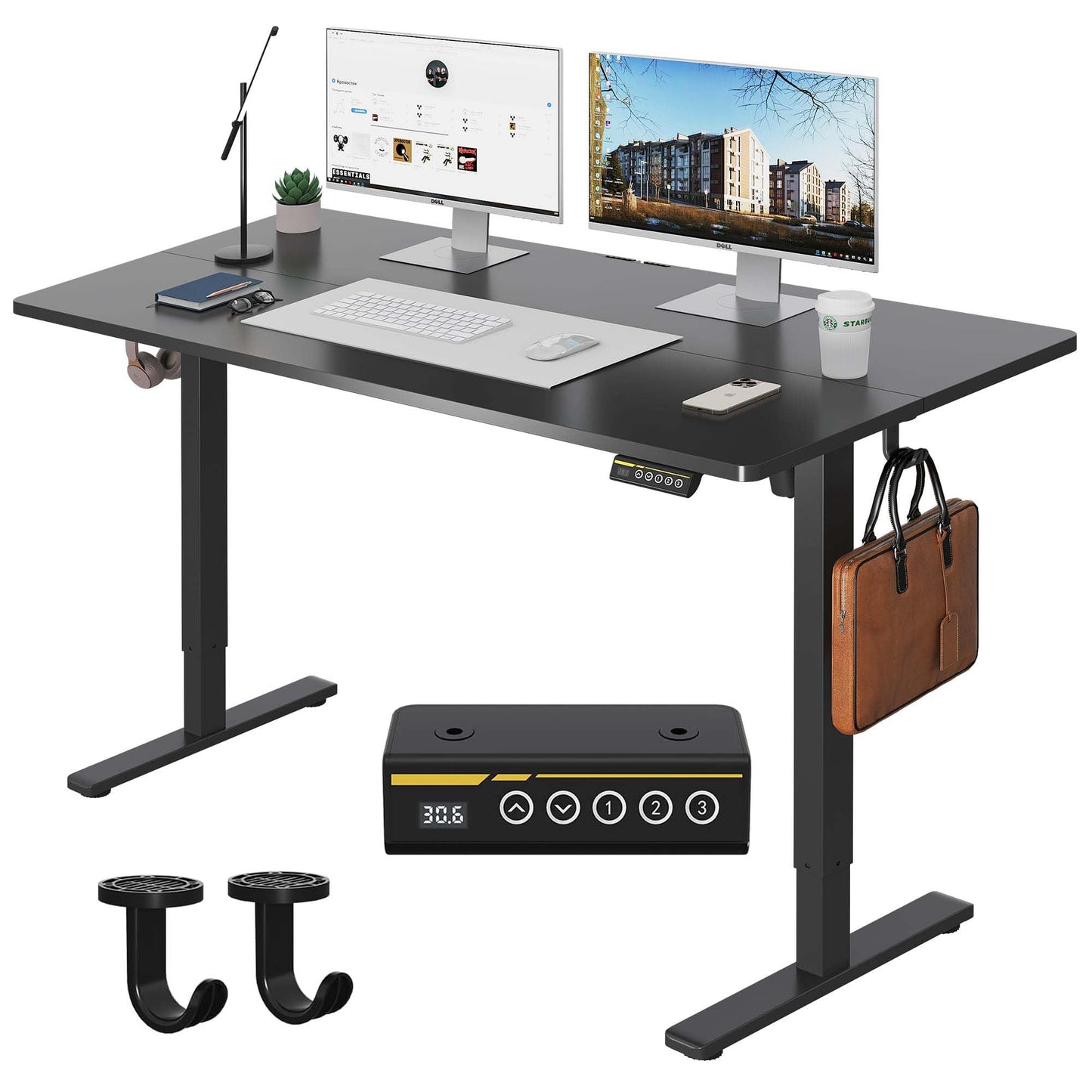 Gamork Large Electric Standing Desk,55x28 Inches Adjustable Height Stand up Desk, Sit Stand Home Office Desk, 3 Preset Heights,Equipped with Hooks,Ergonomic Computer Desk Workstation，Black