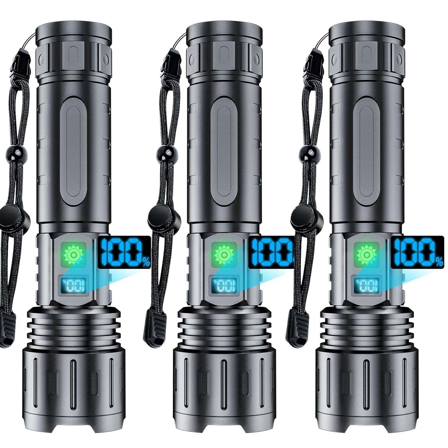 Rechargeable Flashlights High Lumens - 2000 Lumens Long Beam Super Bright Led Flash Light With Power Display & Ipx5 Waterproof For Camping  20H Runtime 5 Modes Zoomable Handheld Flashlight 3Pcs