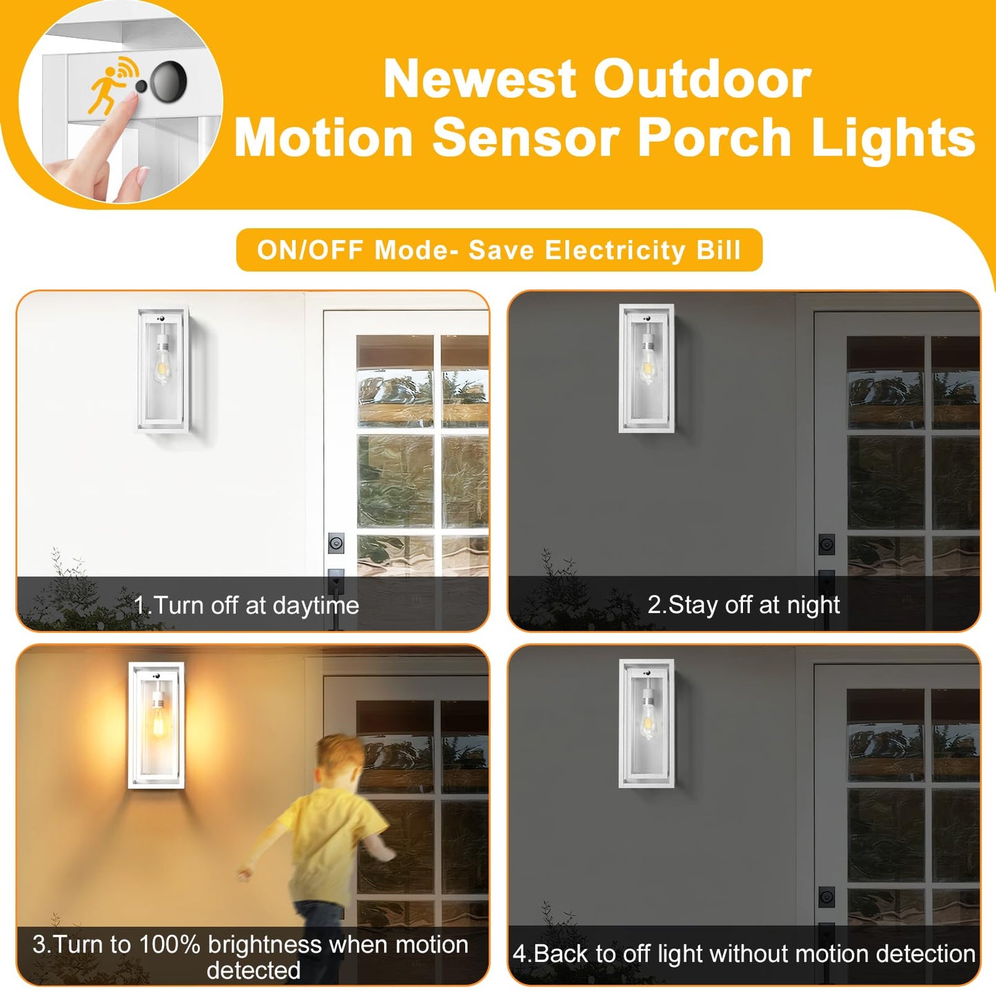 Slypadan 15 Motion Sensor Outdoor Lights  2 Pack Large White Outdoor Light Fixture  3 Lighting Modes Waterproof Anti-Rust Wall Sconces  Exterior Lighting Fixtures For Front Door  Porch  Garage