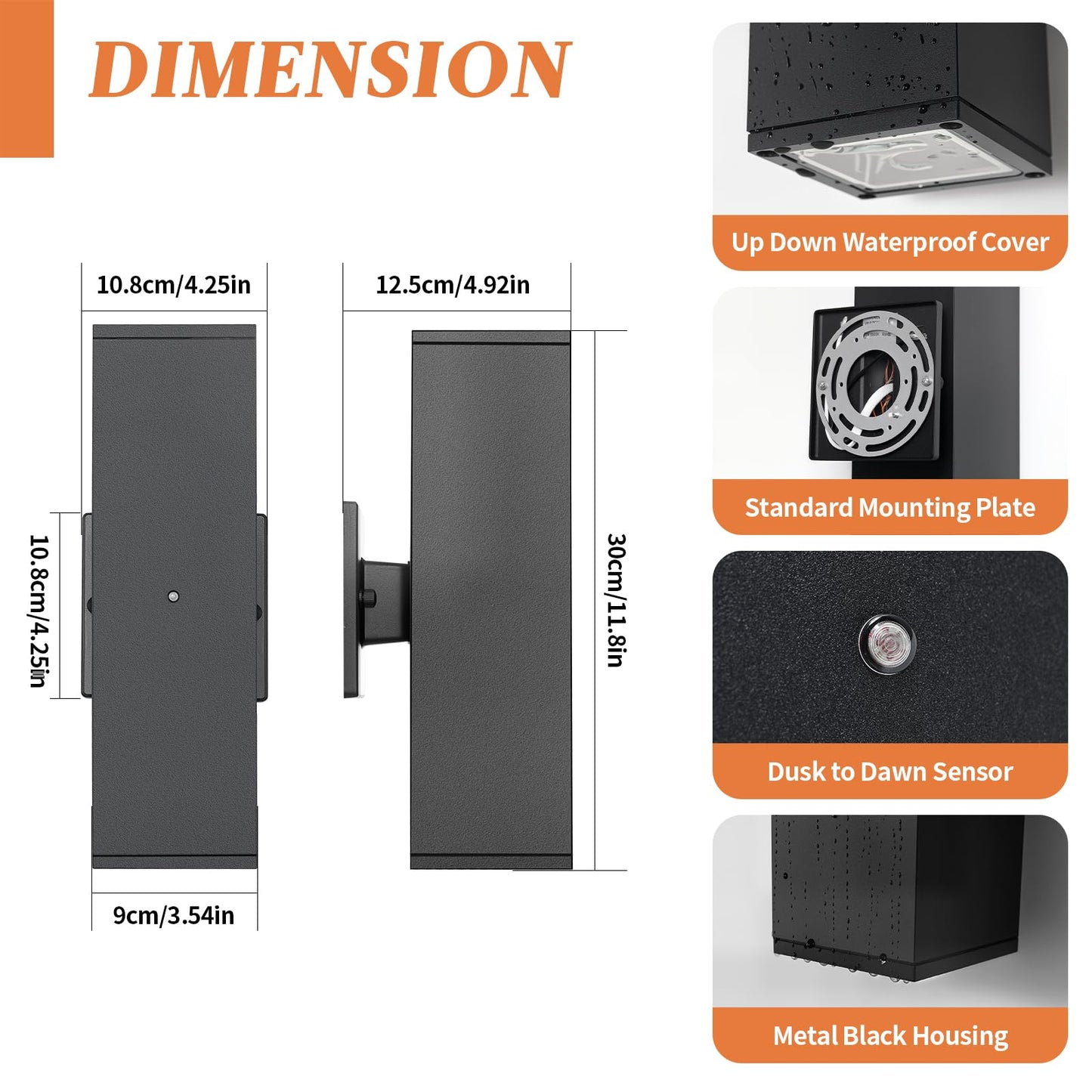 Dusk To Dawn Outdoor Lighting  Led Square Up And Down Outdoor Sconce Lights  Matte Black Exterior Lighting Fixtures With 7W Led Bulbs  Front Porch Lights For House  Garage  Patio  Doorway  1 Pack