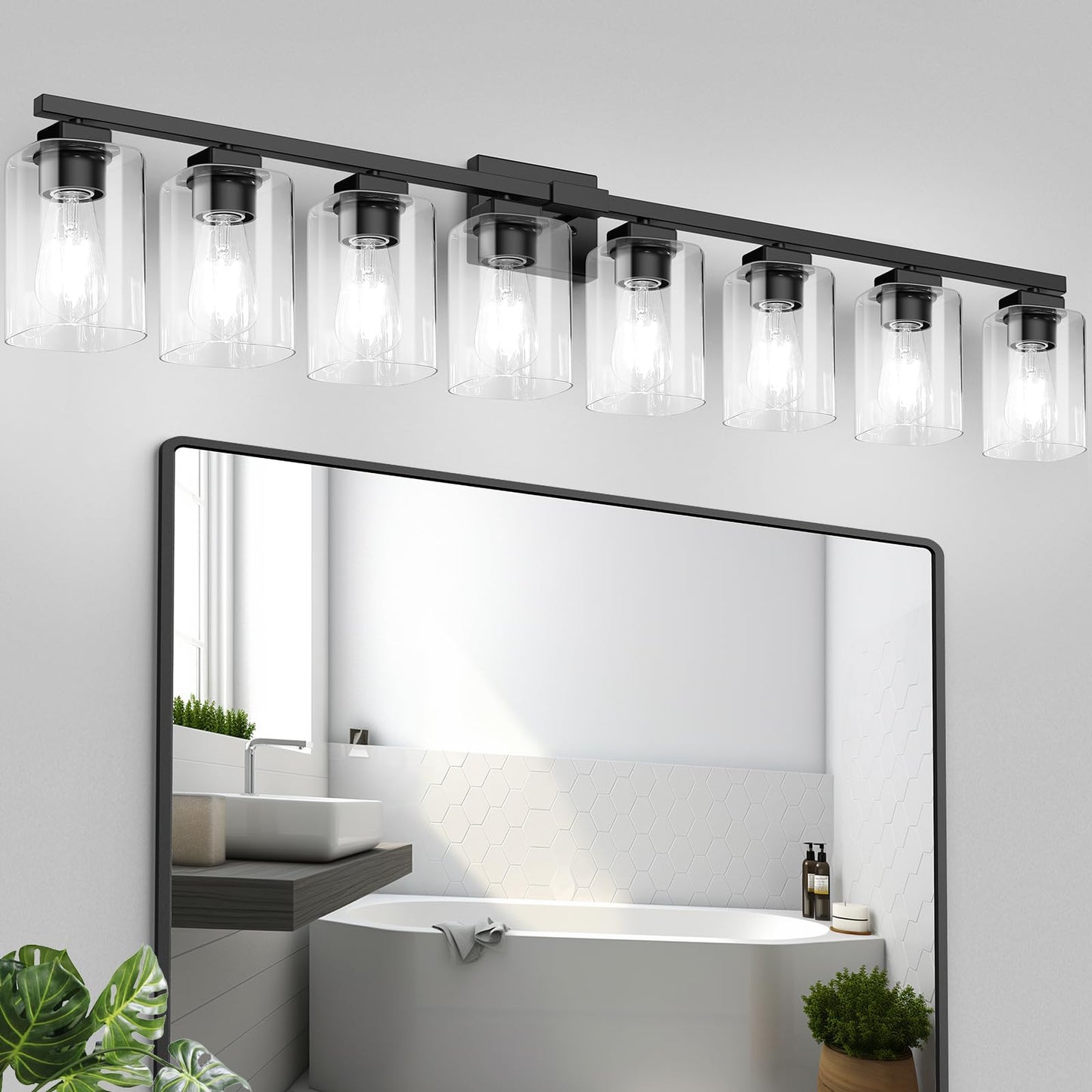 Beslowe 51 8-Light Bathroom Light Fixture  Modern Black Vanity Light  Bathroom Lighting Fixtures Over Mirror  Matte Black Bathroom Wall Lamp  Wall Lights For Living Room Bedroom Hallway