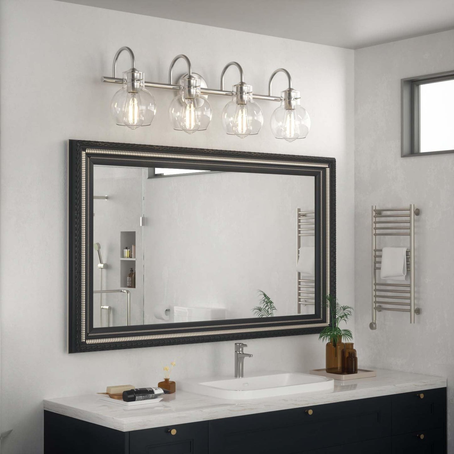 PAIHOME Bathroom Vanity Light Fixtures, 4-Light Wall Sconce, 28-Inch, Brushed Nickel/Silver, Model 2809-SV