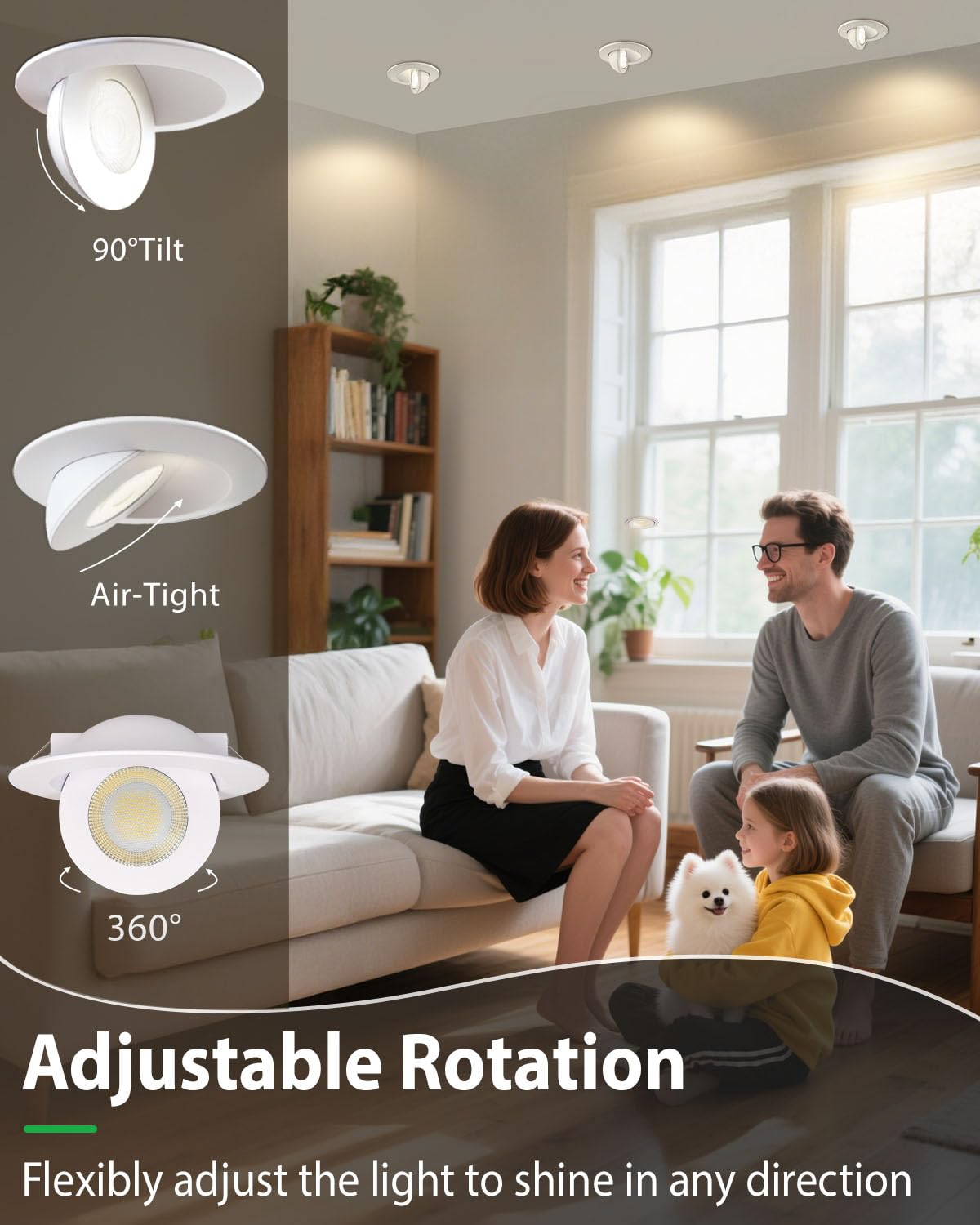 Zouzai 4 Inch 5Cct Gimbal Led Recessed Lights  360+90 Adjustable Directional Recessed Lighting  2700K/3000K/3500K/4000K/5000K Dimmable Retrofit Eyeball Can Lights With Jbox  Etl(White  6 Pack)