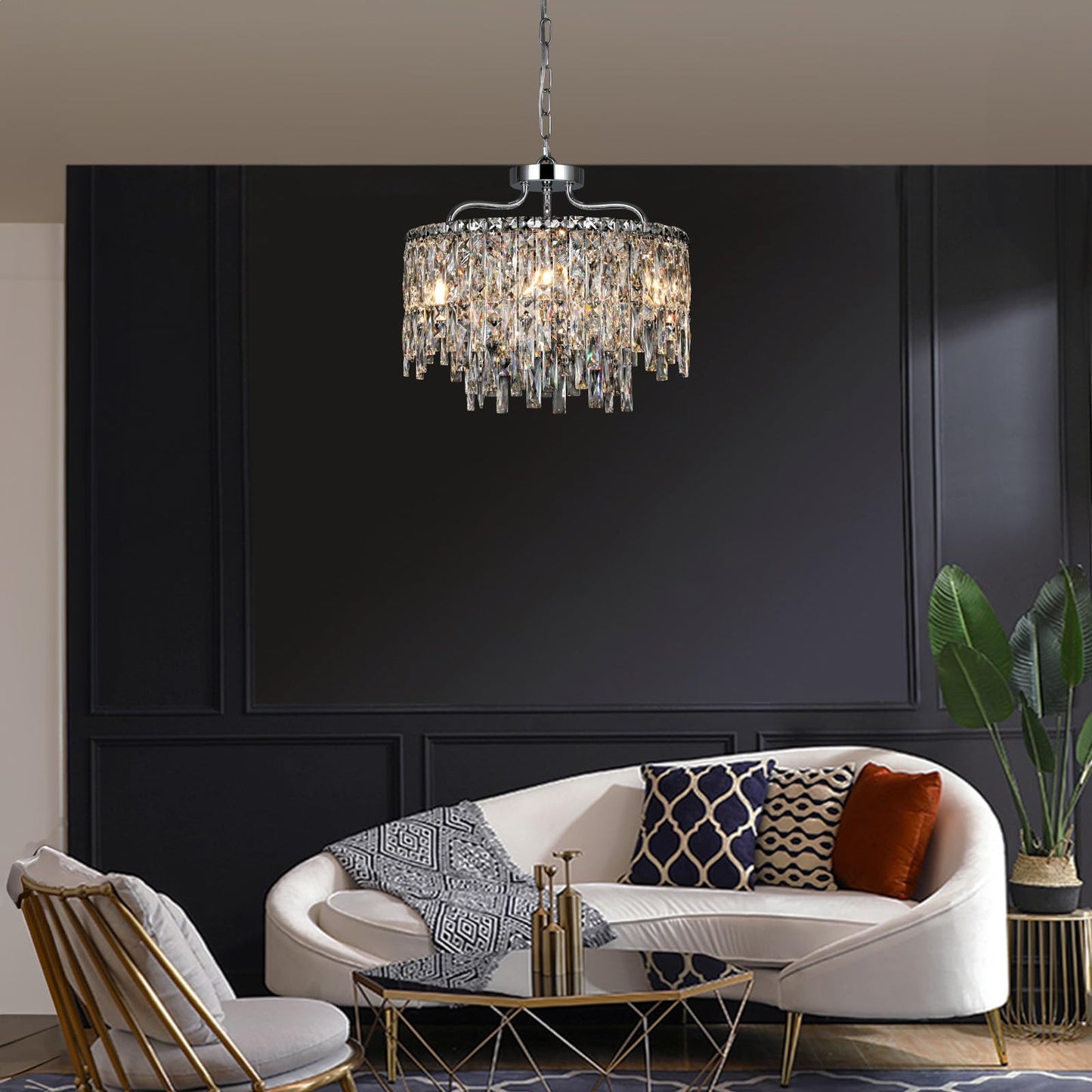 Nisidun Chrome Crystal Chandelier  Modern stylish Round Dining Room Chandeliers Over Table 6 Lights Chrome Ceiling Pendant Lighting For Dining Room Bedroom Entryway Foyer Staircase
