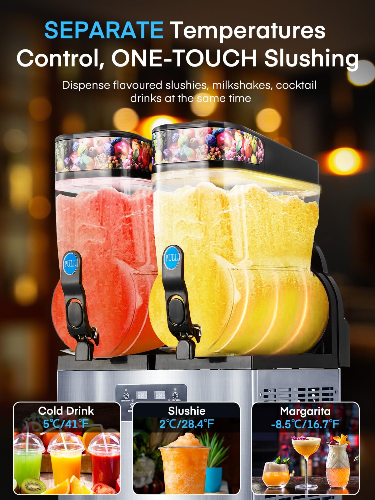 Commercial Slushy Machine 8Gal/30L, Stainless Steel Margarita Smoothie Frozen Drink Machine, 25-Minute-to-Go Slushie Machine & ETL Approval, Margarita Machine for Restaurants Cafe Bars (2 * 15L)