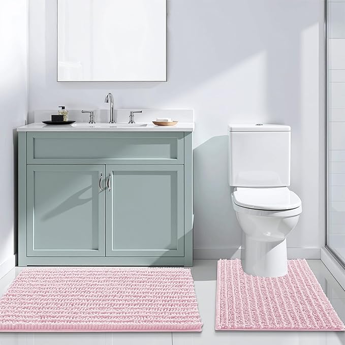 Arotive Luxury Chenille Bathroom Rug Mat, Extra Soft Thick Absorbent Shaggy Bath Rugs, Non-Slip Machine Wash Dry, Plush Bath Mats for Bathroom, Shower and Tub, 40x32, Pink