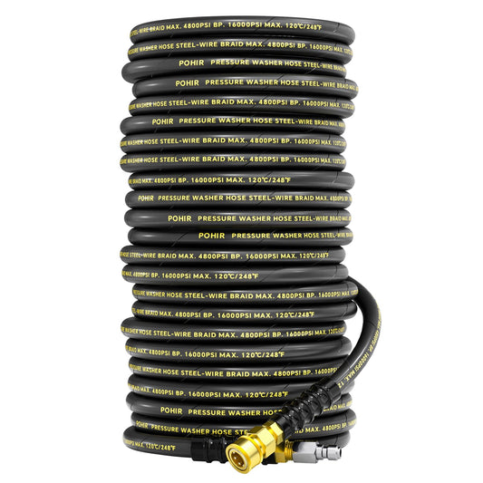 3/8" 200FT Pressure Washer Hose 4800PSI, Power Washer Hose Steel Wire Braided with Swivel Quick Connect, Commercial Grade Industrial High Pressure Water Washing Hose (4800PSI, 200FT)