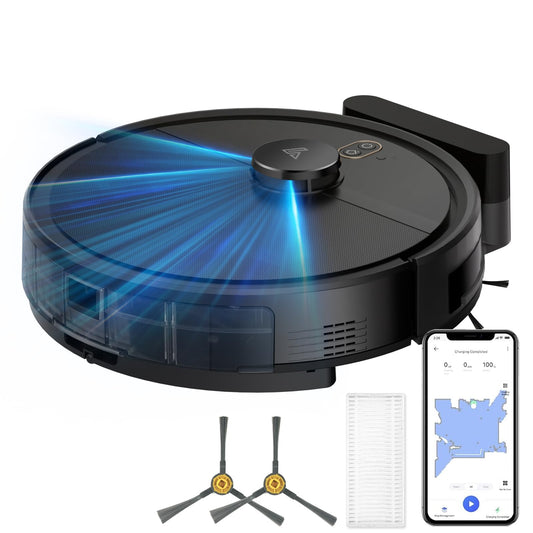 Robot Vacuum and Mop Combo, Robotic Vacuums with LiDAR Navigation, Smart Mapping, Strong Suction, with WiFi/App/Alexa/Voice Control, Obstacle Avoidance, for Home, Wood/Hard Floors, Pet Hair Black