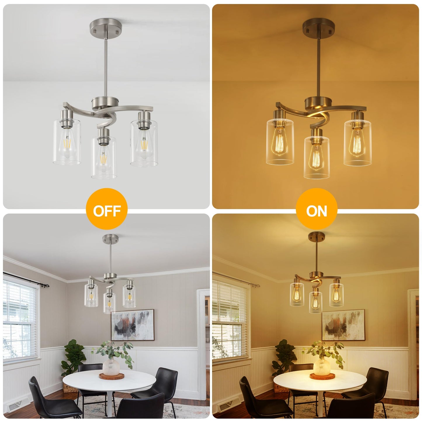 Cnratye 3-Light Brushed Nickel Pendant Lighting For Kitchen Island  Hanging Dining Room Light Fixtures Over Table  Industrial Chandelier For Entryway Hallway Foyer Bedroom  Clear Glass Shade