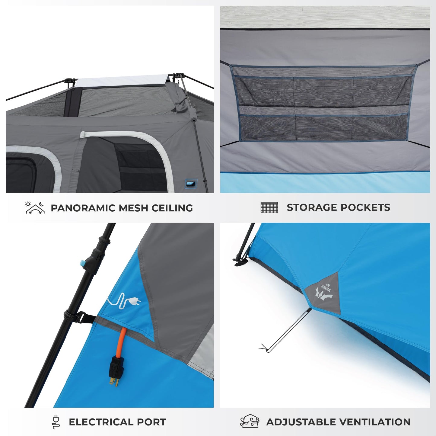 CORE 6 Person Instant Cabin Tent with LED Lights | Large Family Lighted Pop Up Tent for 60 Second Camp Setup | Included Storage Pockets for Camping Accessories