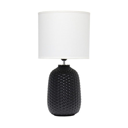 Simple Designs LT1135-BLK Ceramic Bedside Table Desk Lamp, 20.4in Tall, Black with White Fabric Shade
