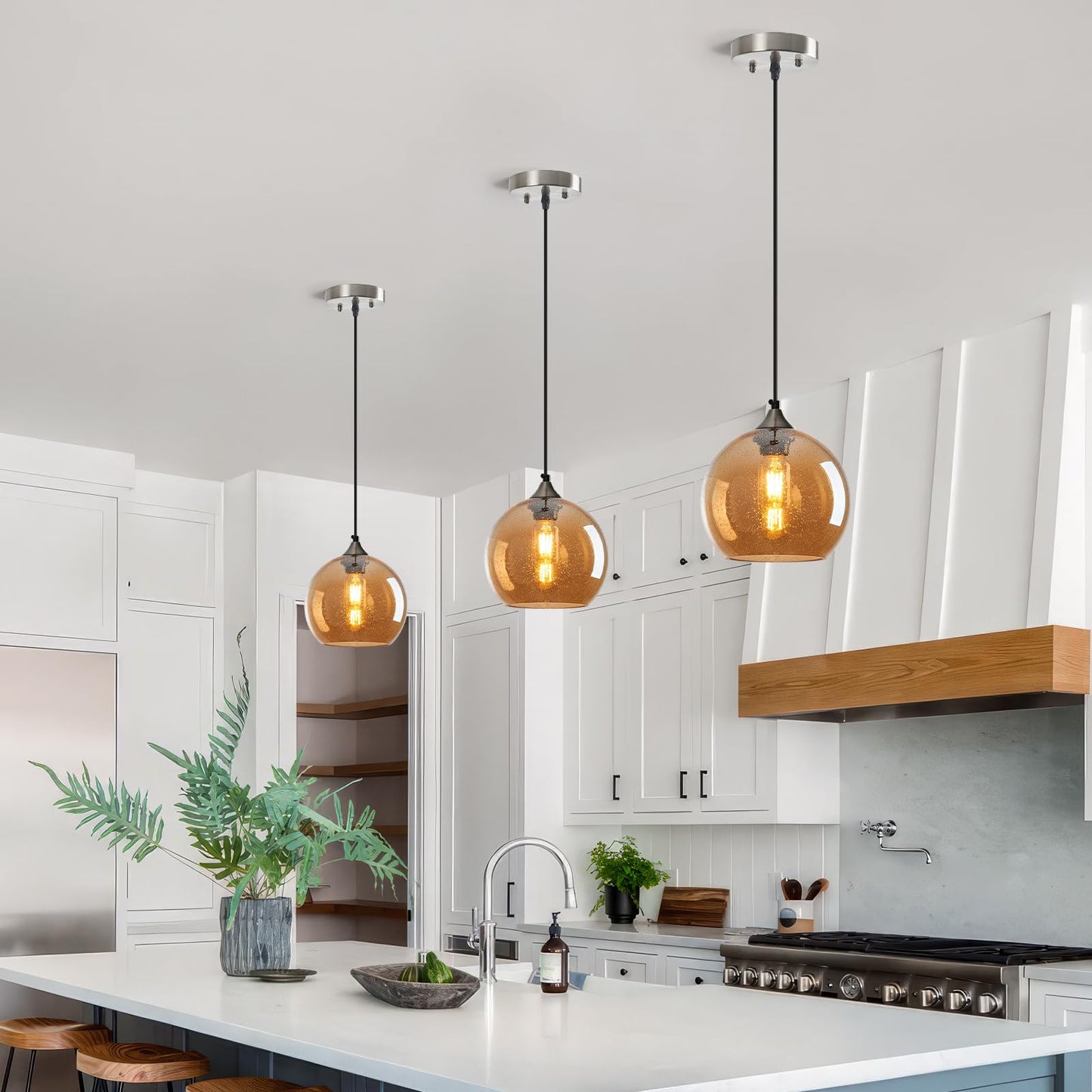 Lbsqj Amber Glass Pendant Lights Kitchen Island Lighting Globe Pendant Light Fixtures Modern Pendant Lighting For Bedroom Living Dining Room Light Fixture (7.87 In  1 Pack)