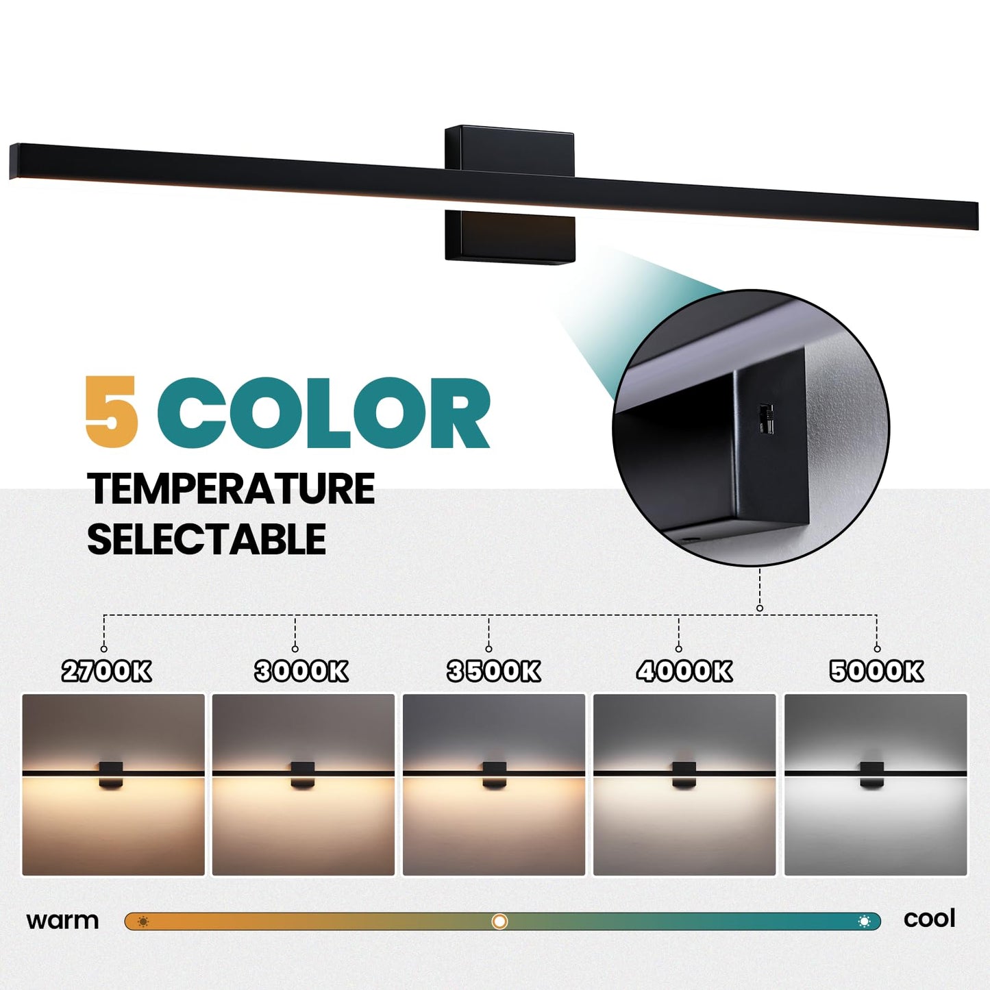 Kaisite Black Vanity Light For Bathroom Above Mirror 39 Inch Led 5Cct Bathroom Lighting Fixtures Dimmable Modern Bath Wall Light Fixture Over Mirror