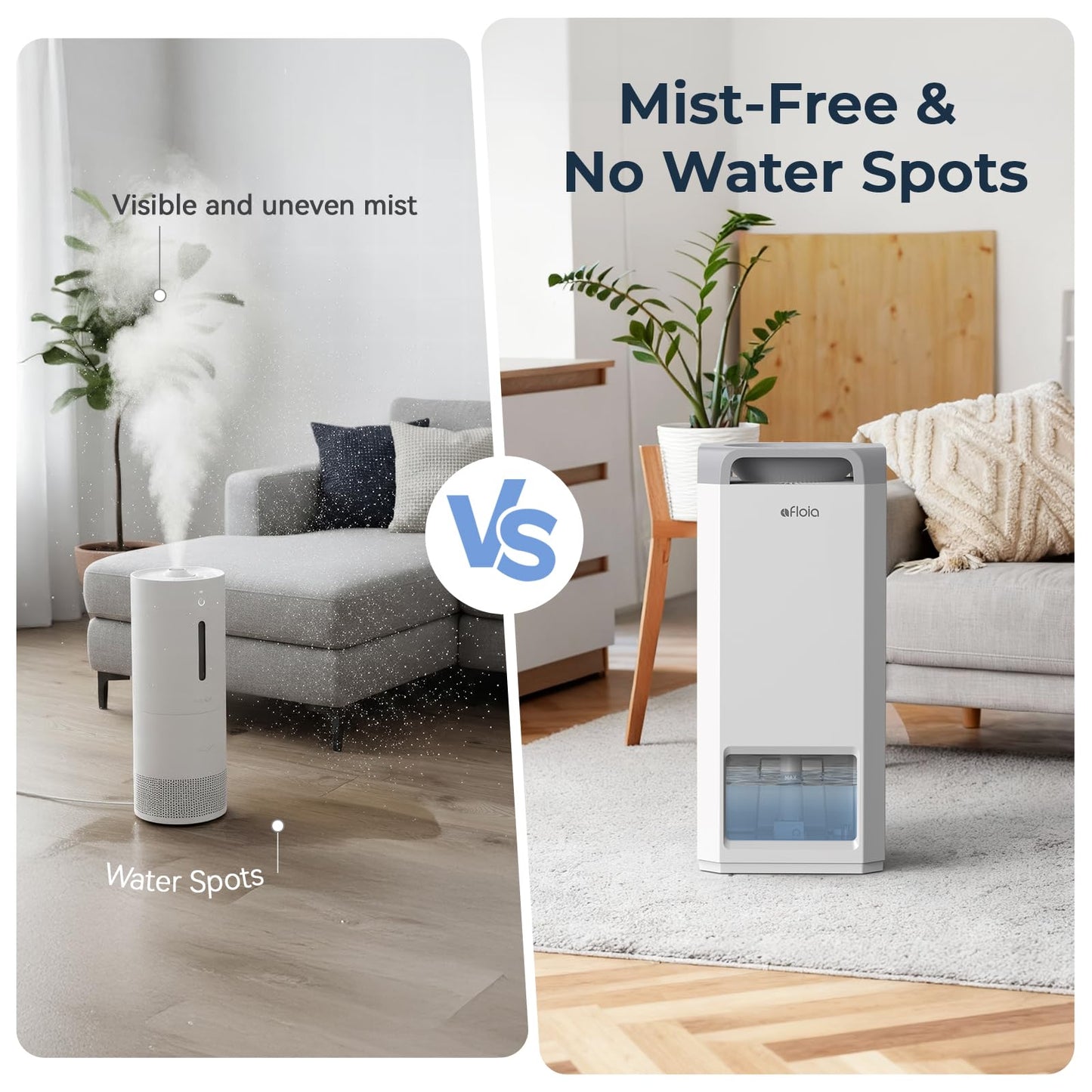 Afloia Humidifier for Bedroom Large Room - Mist Free Evaporative 2 in 1 Humidifier and Air Purifier in One Combo for Home with Top Fill 5L Tank/Humidity&Air Quality Sensor/2-24H Timer