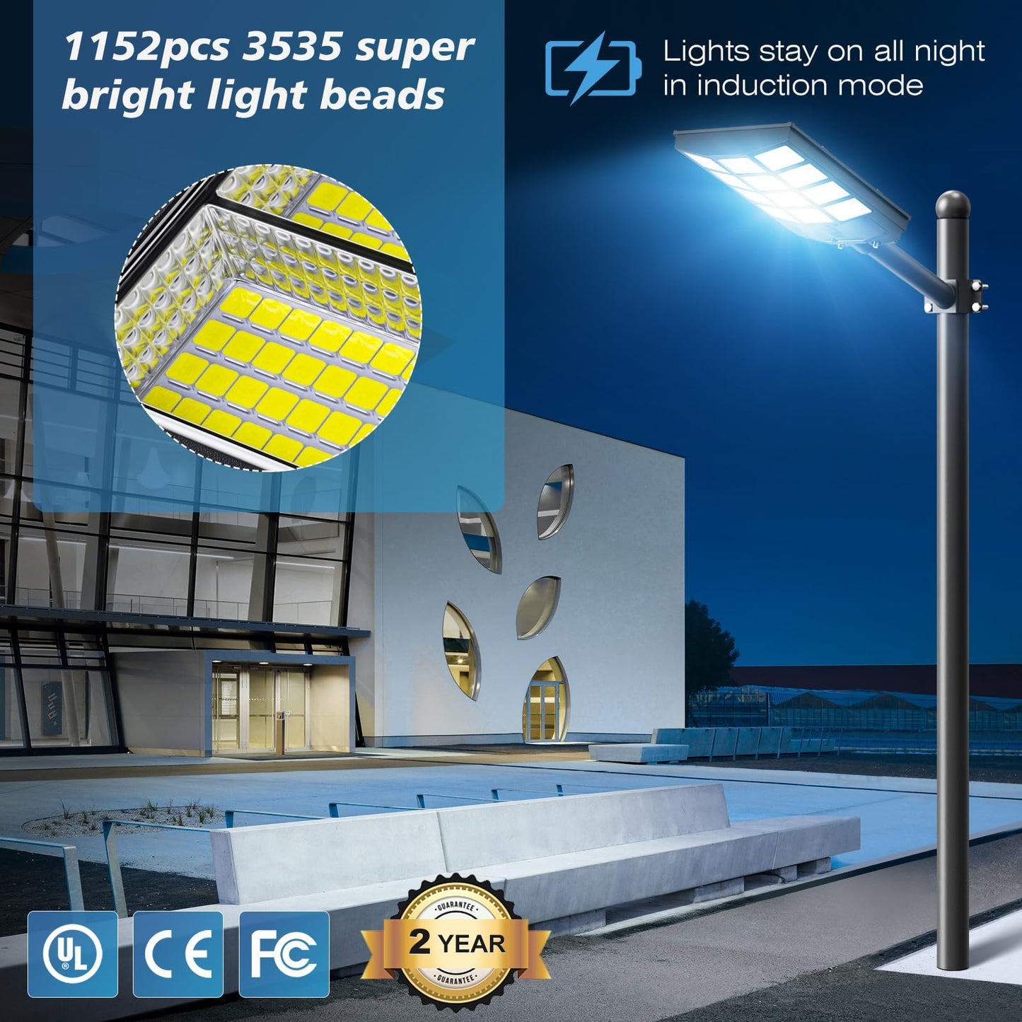 5000W Solar Street Lights Outdoor Commercial  6500K Wide Angle Motion Sensor Led Flood Light With Remote  Solar Lights Ip66 Waterproof Dusk To Dawn Lighting For Parking Lot Yard Driveway (4 Pack)