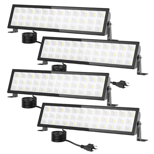 4Pack Shop Lights 100W Led Shop Light 14000Lm Super Bright Plug In Garage Lighting Ip66 Waterproof Work Lights For Workshop 4.92Ft Power Cord And On/Off Switch 6500K Outdoor Flood Light For Warehouse