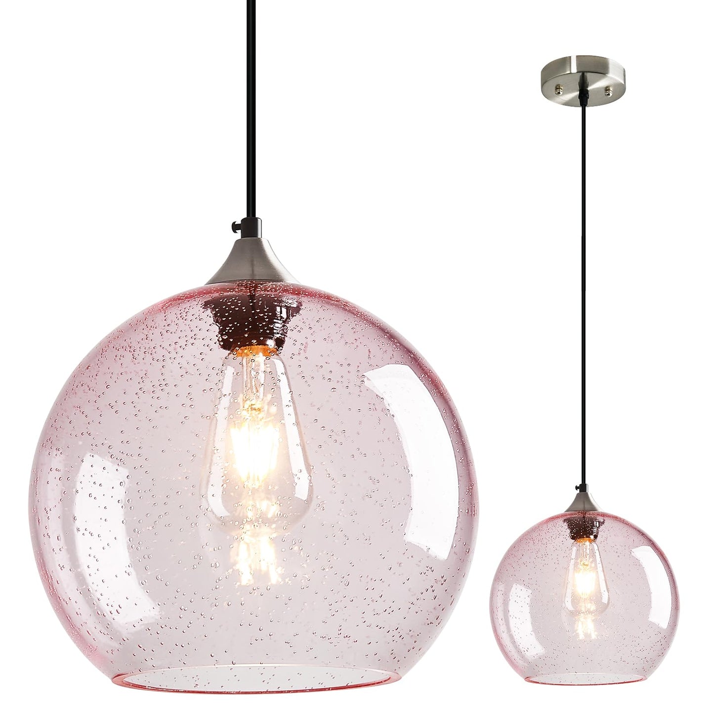 Lbsqj Pink Glass Pendant Lights Kitchen Island Globe Pendant Light Fixtures Modern Pendant Lighting For Bedroom Living Dining Room Light Fixture (9.84 In  1 Pack)