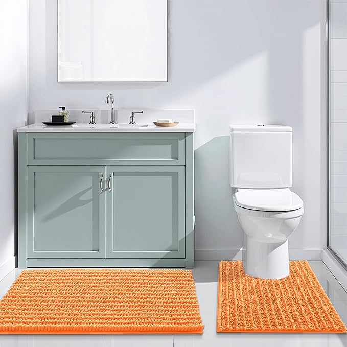 Arotive Luxury Chenille Bathroom Rug Mat, Extra Soft Thick Absorbent Shaggy Bath Rugs, Non-Slip Machine Wash Dry, Plush Bath Mats for Bathroom, Shower and Tub, 40x24, Orange