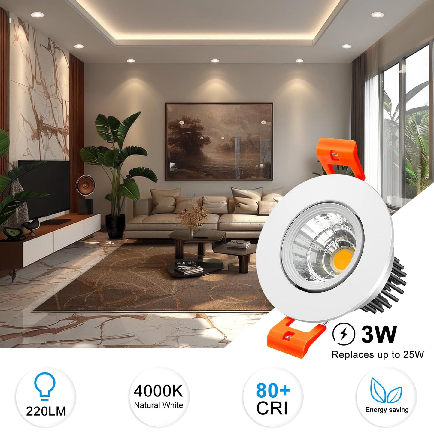 Inshareplus 2 Inch Led Downlight  3W Cob Dimmable Recessed Lighting  4000K Natural White  Cri 80  Ceiling Lights With Driver  20Pack