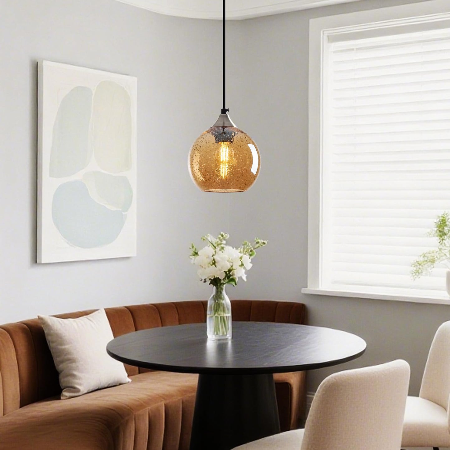 Lbsqj Amber Glass Pendant Lights Kitchen Island Globe Pendant Light Fixtures Modern Pendant Lighting For Bedroom Living Dining Room Light Fixture (5.9 In  2 Pack)