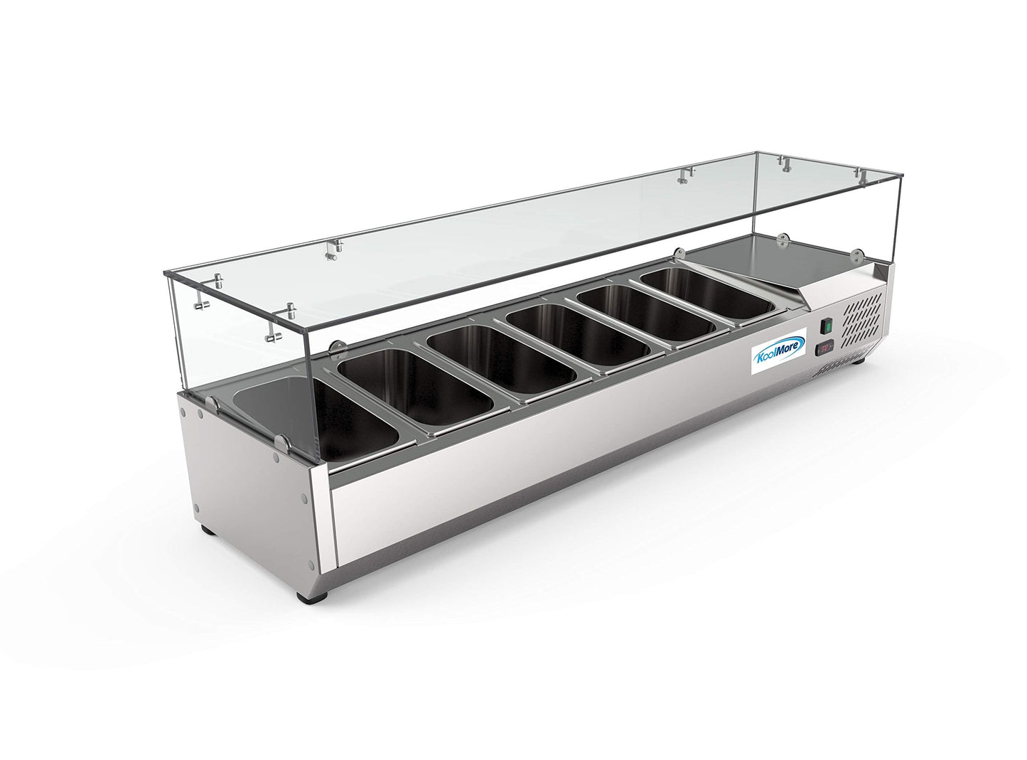 KoolMore SDC-6P-SG Condiment Prep Rail Station with Sneeze Guard, 59 Inch, Silver