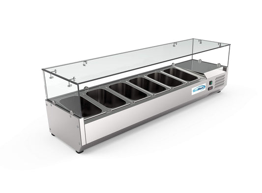KoolMore SDC-6P-SG Condiment Prep Rail Station with Sneeze Guard, 59 Inch, Silver