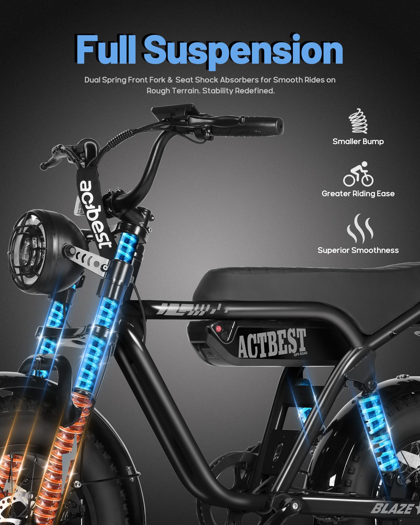 ACTBEST 16"/20"/26" Fat Tire Electric Bike for Adults/Teens, 1200W/1500W Peak Motor, 25MPH/28MPH & 55-75 Miles Long Range, Full Suspension All-Terrain eBike for Mountain,Snow,Sand,G