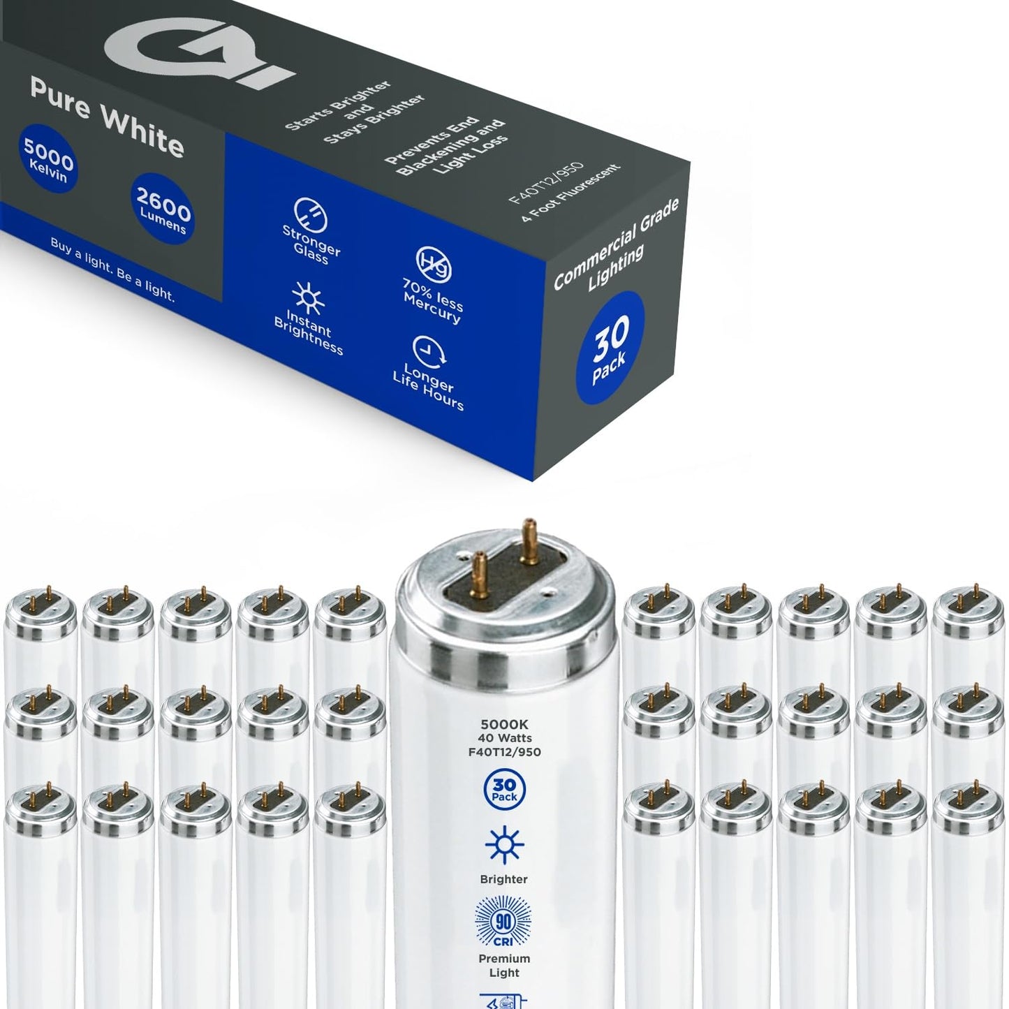 GoodBulb 40W T12 Fluorescent Light Bulb, 5000K Daylight, 2250 Lumens, Pack of 30